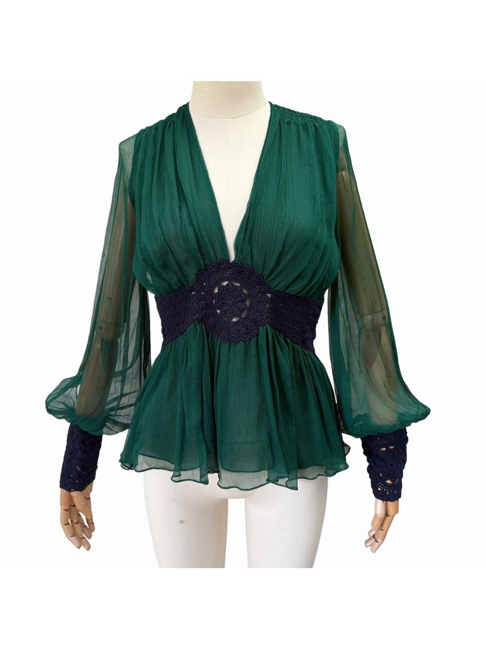 Y2K Max Azria Collection Silk Chiffon Balloon Sleeve Blouse, Vintage, Medium